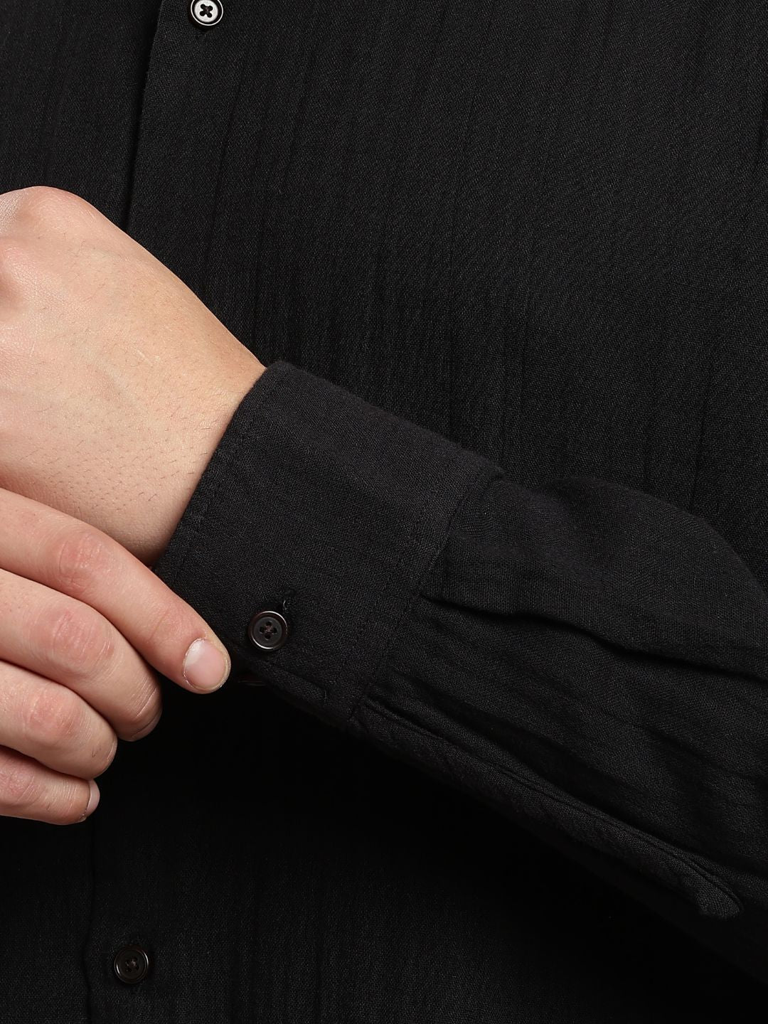 Men’s Black Organic Cotton Full Sleeve Double Gauze Casual Shirt – Mens Shirt on Brown Living™. SKU: DM-BK-F-S. Img 3.