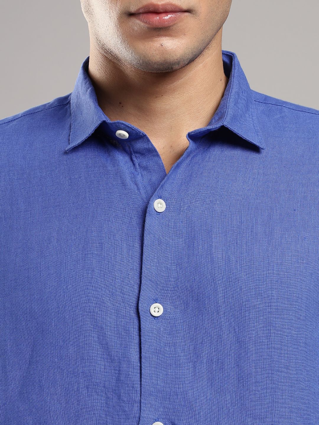 Men’s Blue Linen Full Sleeve Shirt | Pure Linen Casual Shirt – Mens Shirt on Brown Living™. SKU: LN-BL-F-S. Img 4.