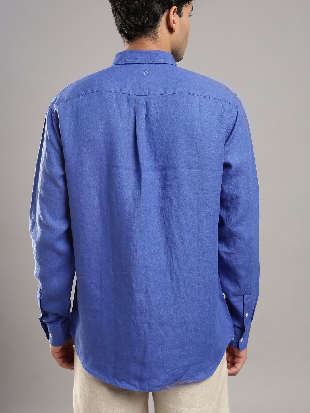 Men’s Blue Linen Full Sleeve Shirt | Pure Linen Casual Shirt – Mens Shirt on Brown Living™. SKU: LN-BL-F-S. Img 5.