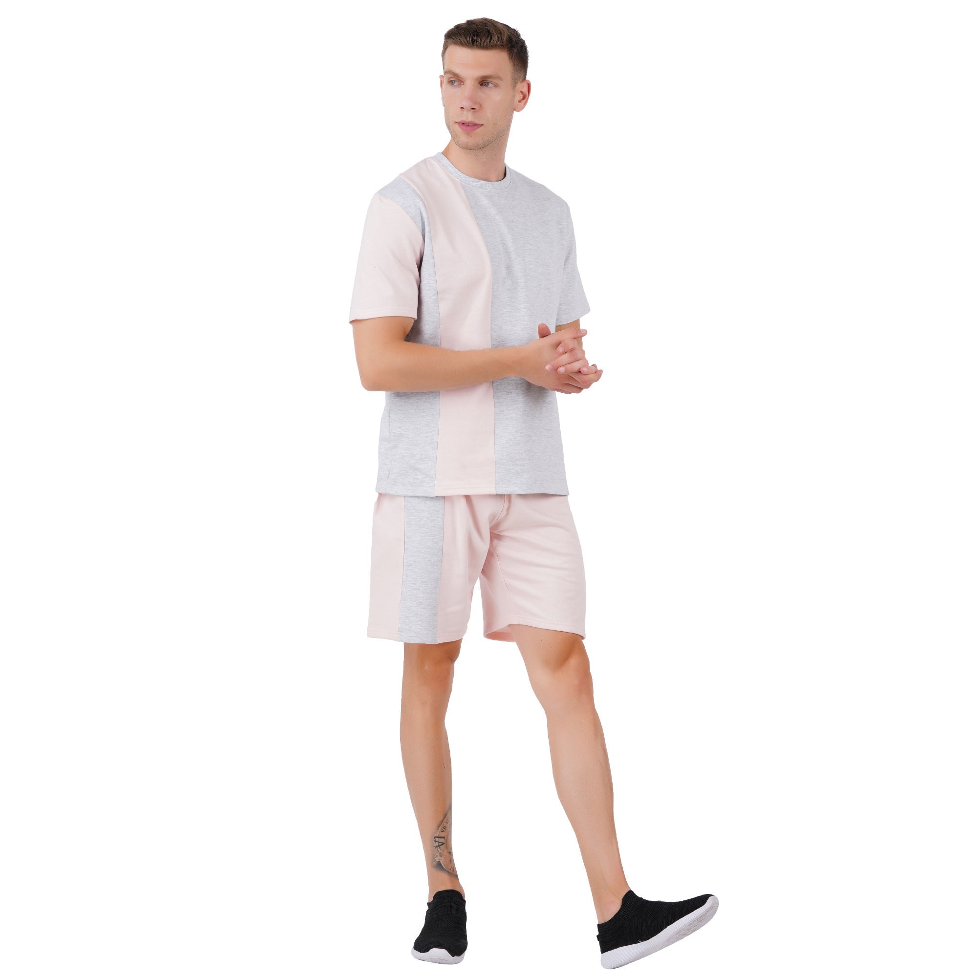 Men’s Grey Melange Loungewear | Comfortable Everyday Wear – Mens Trousers on Brown Living™. SKU: ARZIKI1-GREYMELANGE-PINK-M. Img 3.