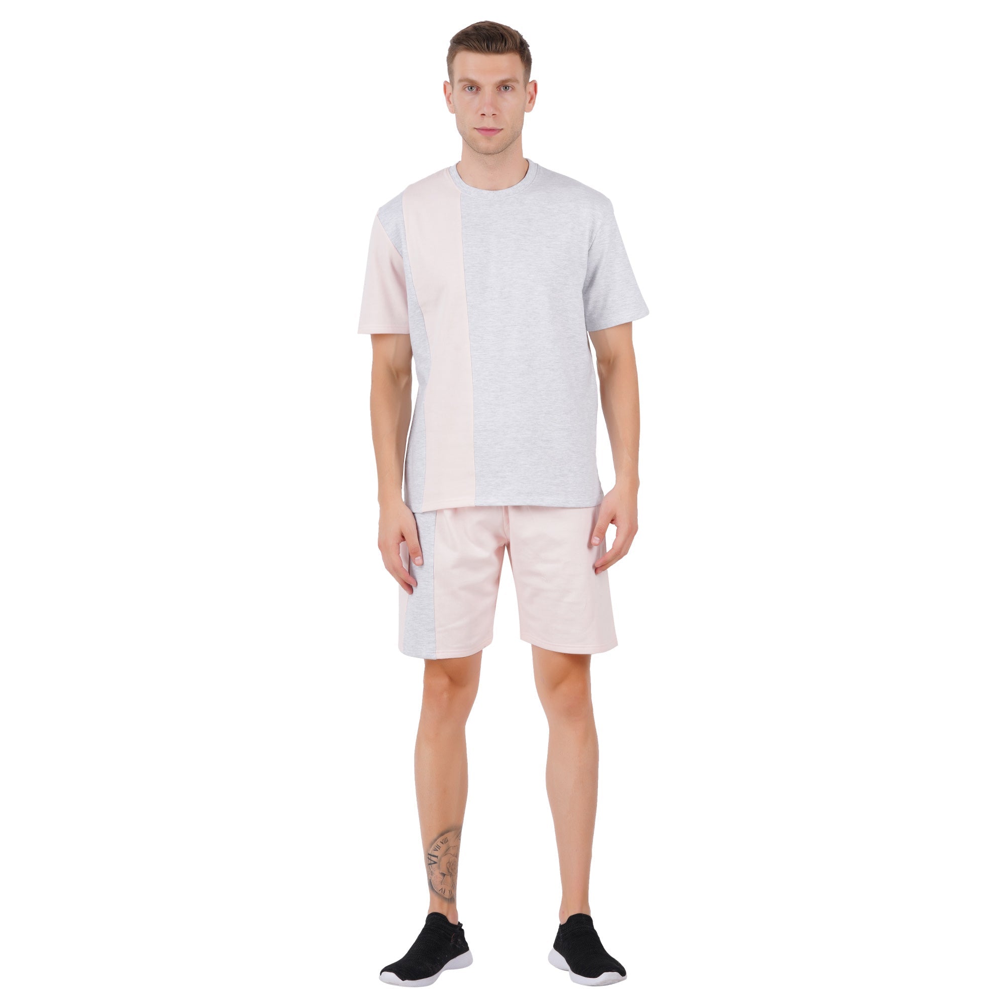 Men’s Grey Melange Loungewear | Comfortable Everyday Wear – Mens Trousers on Brown Living™. SKU: ARZIKI1-GREYMELANGE-PINK-M. Img 1.