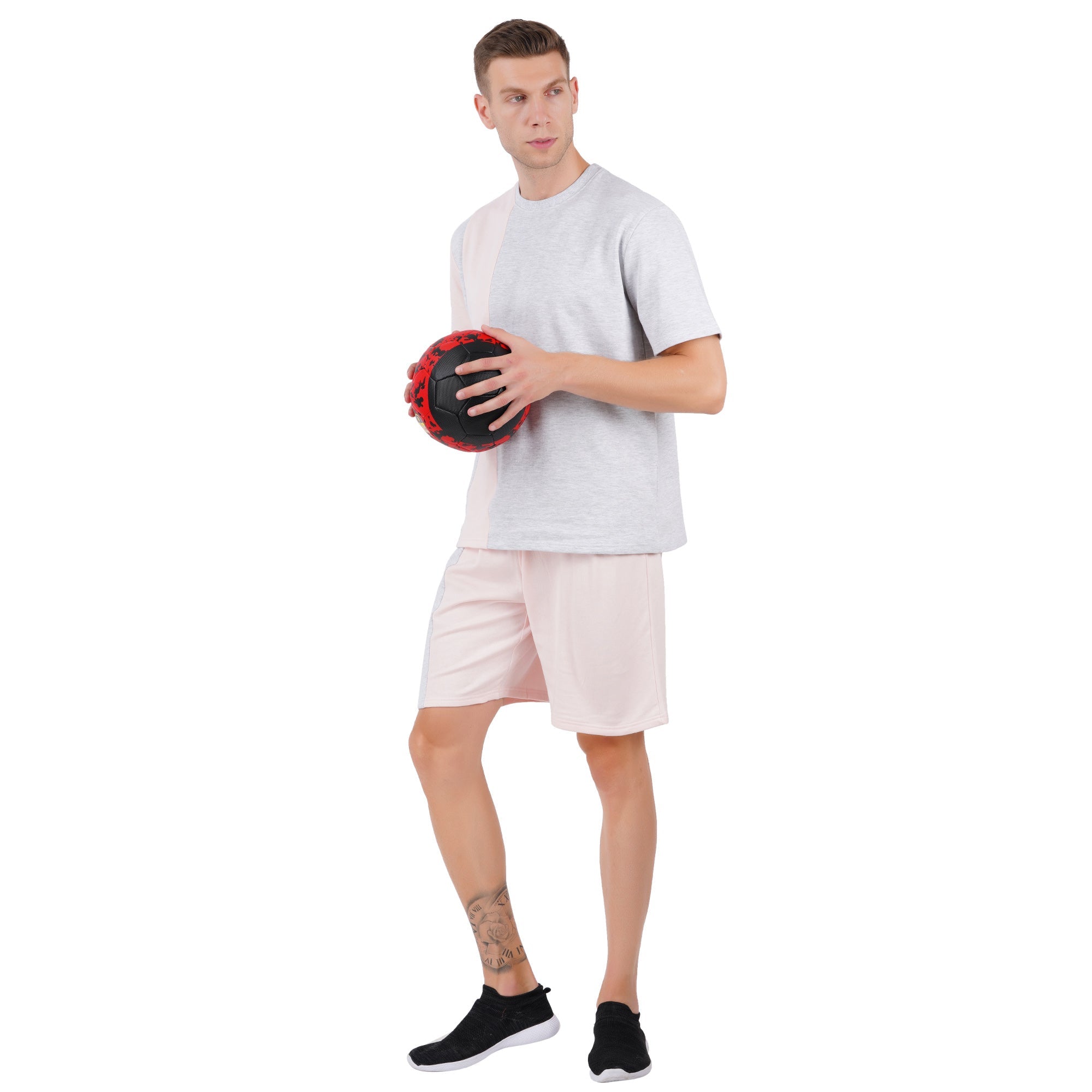 Men’s Grey Melange Loungewear | Comfortable Everyday Wear – Mens Trousers on Brown Living™. SKU: ARZIKI1-GREYMELANGE-PINK-M. Img 4.