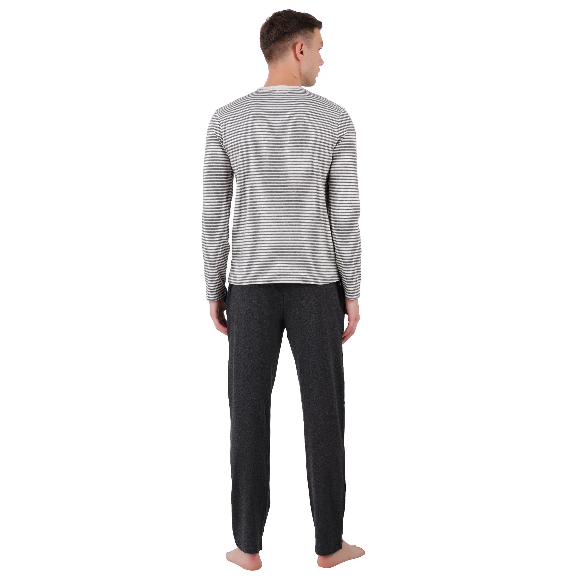 Men’s Grey Melange Nightwear Set | Comfortable Cotton Sleepwear – Mens Pyjama on Brown Living™. SKU: ARZIKI097-GREYMELANGE-M. Img 2.