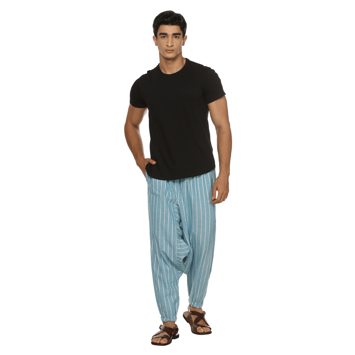 Men's Harem Pant | Blue Stripes | Fits Waist Size 28" to 36" – Mens Pyjama by Hope - House of Pure Eco available on Brown Living™. . SKU: AT01026. Img 2.