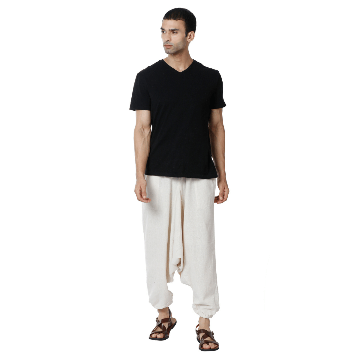 Men's Harem Pant | Cream | Fits Waist Size 28" to 36" – Mens Pyjama on Brown Living™. SKU: AT01022. Img 5.