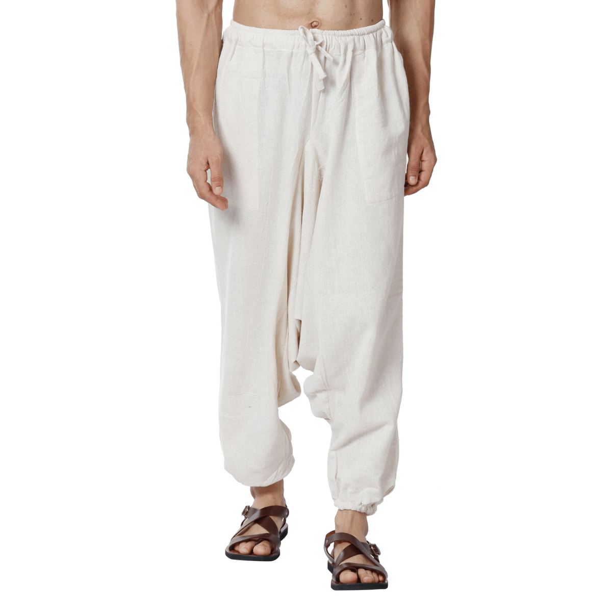 Men's Harem Pant | Cream | Fits Waist Size 28" to 36" – Mens Pyjama on Brown Living™. SKU: AT01022. Img 2.