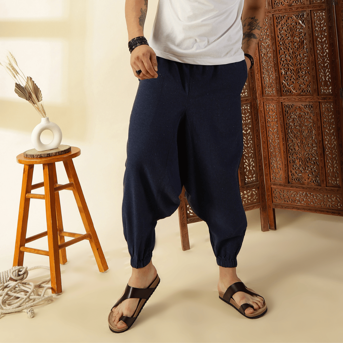 Men's Harem Pant | Dark Blue | Fits Waist Size 28" to 36" – Mens Pyjama by Hope - House of Pure Eco available on Brown Living™. . SKU: AT01021. Img 1.