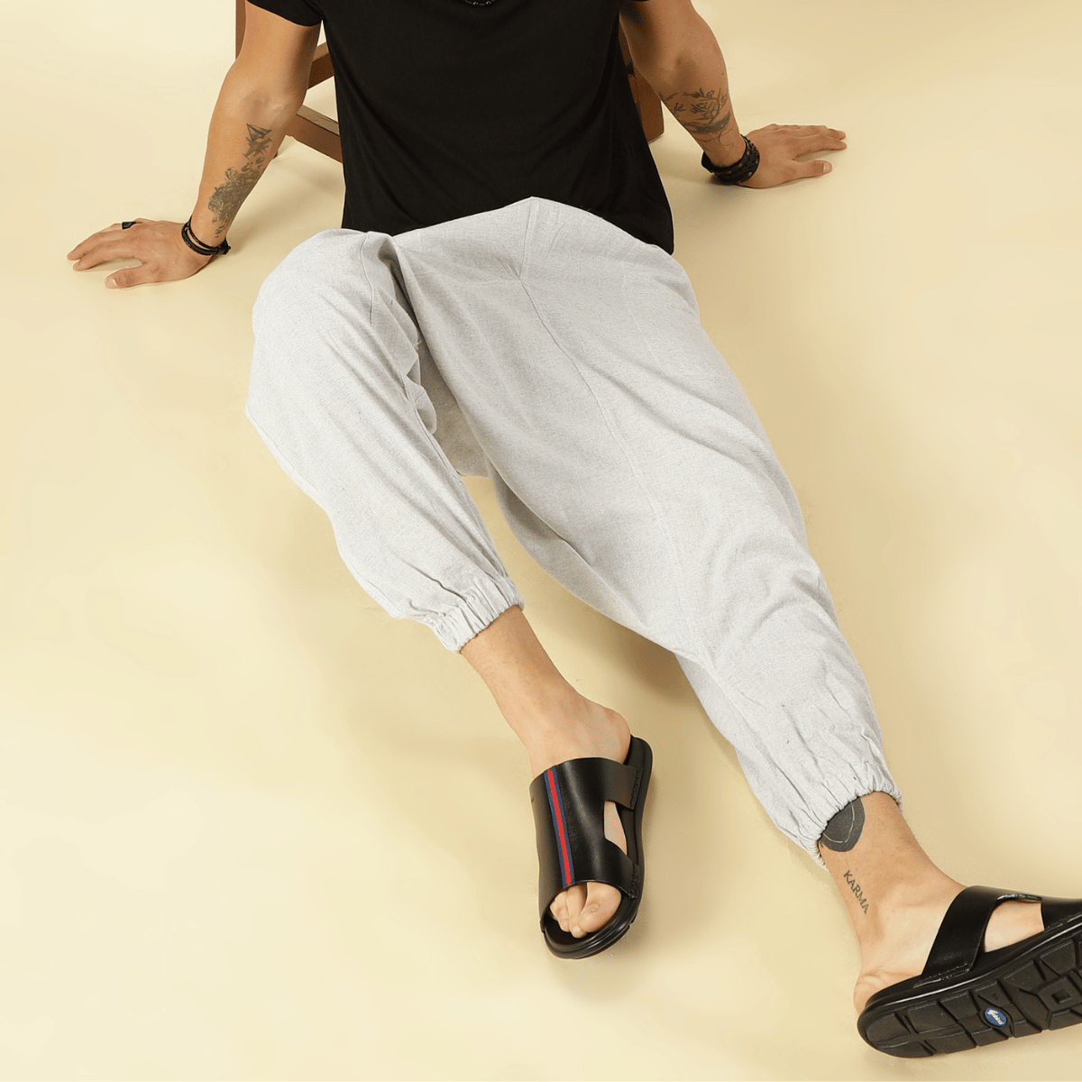 Men's Harem Pant | Melange Grey | Fits Waist Size 28" to 36" – Mens Pyjama by Hope - House of Pure Eco available on Brown Living™. . SKU: AT01027. Img 7.
