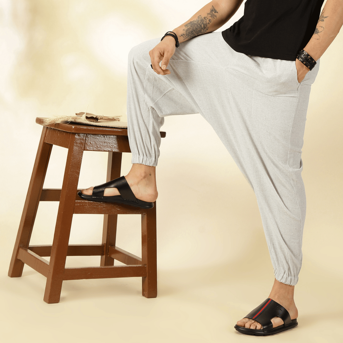 Men's Harem Pant | Melange Grey | Fits Waist Size 28" to 36" – Mens Pyjama by Hope - House of Pure Eco available on Brown Living™. . SKU: AT01027. Img 4.