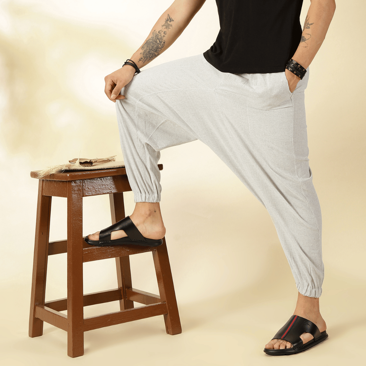 Men's Harem Pant | Melange Grey | Fits Waist Size 28" to 36" – Mens Pyjama by Hope - House of Pure Eco available on Brown Living™. . SKU: AT01027. Img 2.