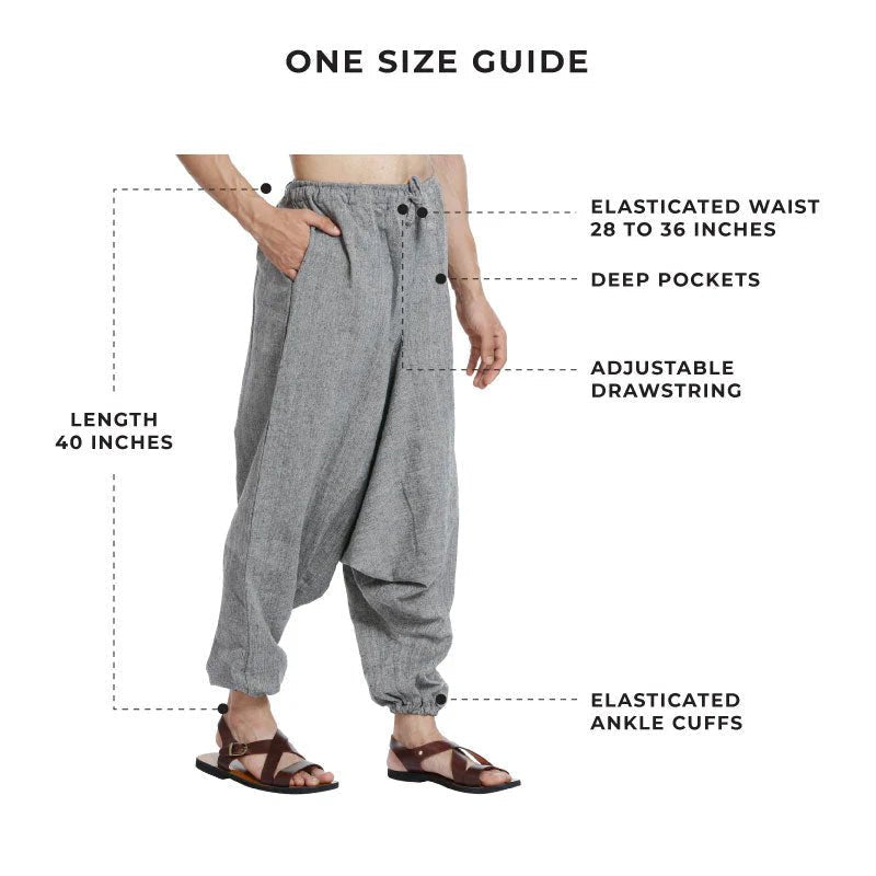 Men's Harem Pants | Grey | Fits Waist Size 28" to 36" – Mens Pyjama by Hope - House of Pure Eco available on Brown Living™. . SKU: AT01048. Img 3.
