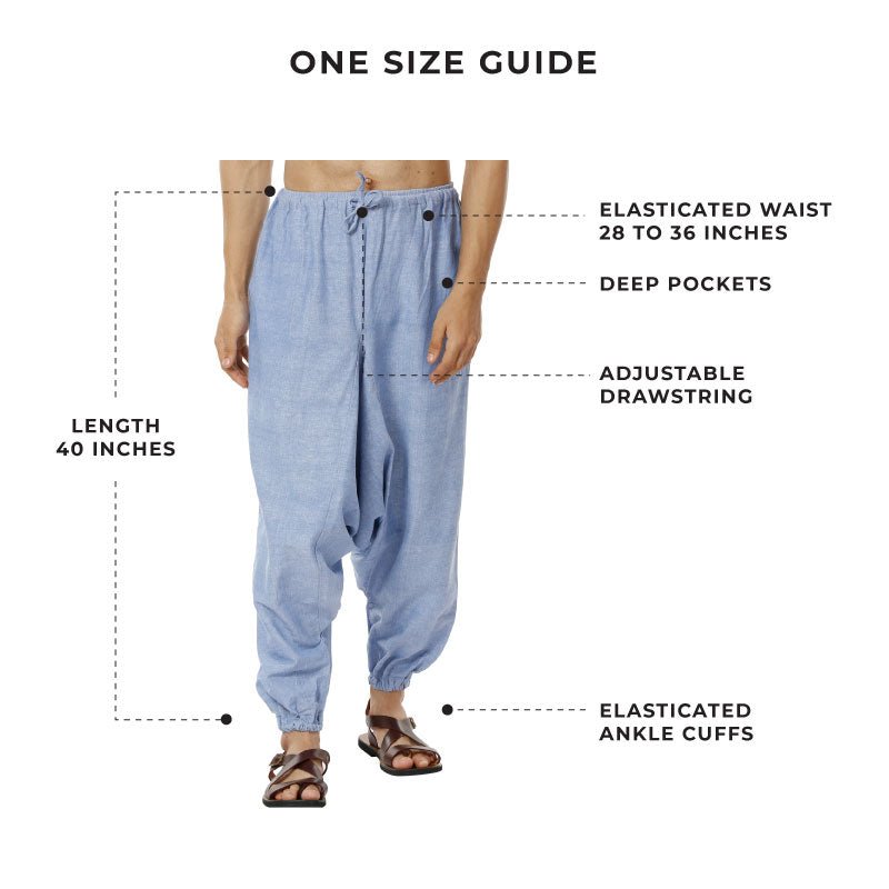 Men's Harem Pants | Lavender Blue | Fits Waist Size 28" to 36" – Mens Pyjama by Hope - House of Pure Eco available on Brown Living™. . SKU: AT01041. Img 3.