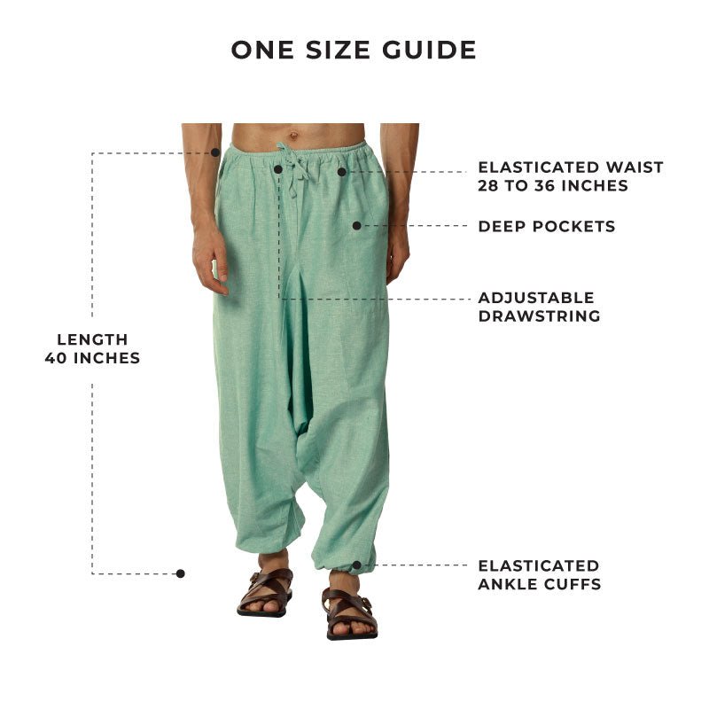Men's Harem Pants | Sea Green | Fits Waist Size 28" to 36" – Mens Pyjama on Brown Living™. SKU: AT01047. Img 13.