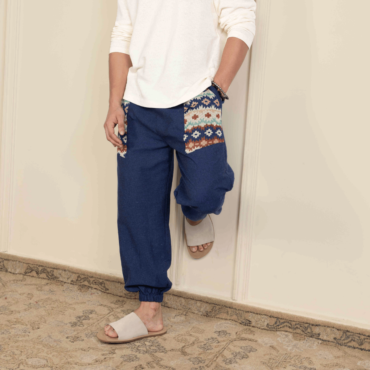 Men's Hopper Joggers | Dark Blue with Pocket Patch | Fits Waist Sizes 30 to 38 Inches – Mens Pyjama by Hope - House of Pure Eco available on Brown Living™. . SKU: H - 1_m11. Img 4.