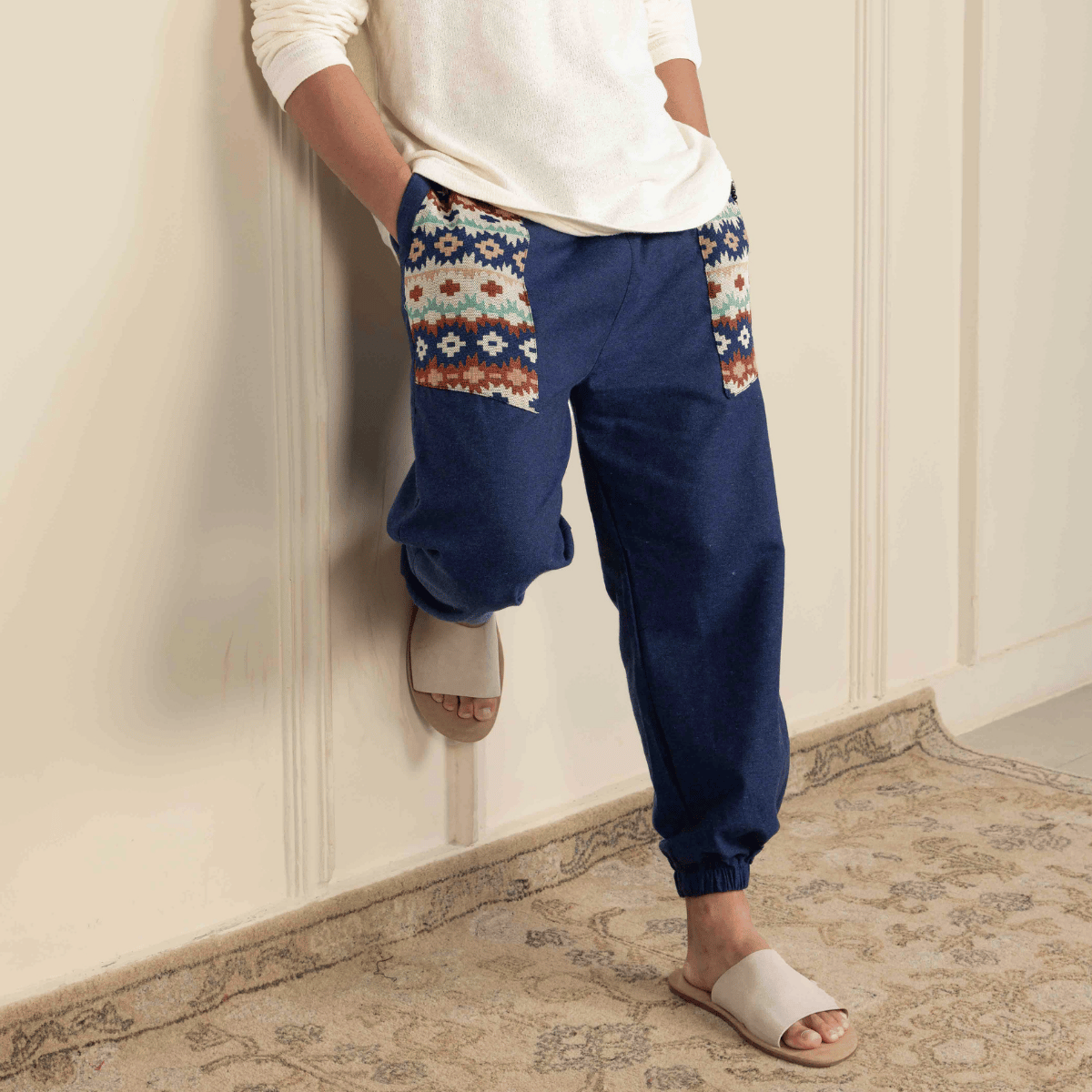 Men's Hopper Joggers | Dark Blue with Pocket Patch | Fits Waist Sizes 30 to 38 Inches – Mens Pyjama by Hope - House of Pure Eco available on Brown Living™. . SKU: H - 1_m11. Img 2.