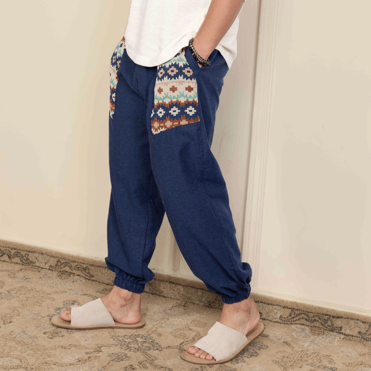 Men's Hopper Joggers | Dark Blue with Pocket Patch | Fits Waist Sizes 30 to 38 Inches – Mens Pyjama by Hope - House of Pure Eco available on Brown Living™. . SKU: H - 1_m11. Img 6.