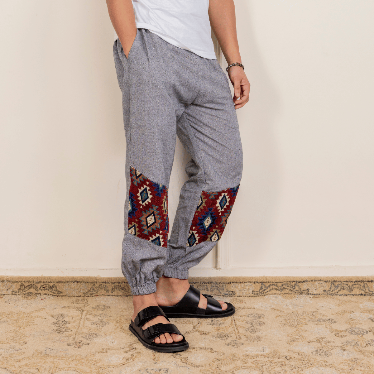 Men's Hopper Joggers | Grey with Patterned Patch| Fits Waist Sizes 30 to 38 Inches – Mens Pyjama by Hope - House of Pure Eco available on Brown Living™. . SKU: H - 2_m13. Img 6.