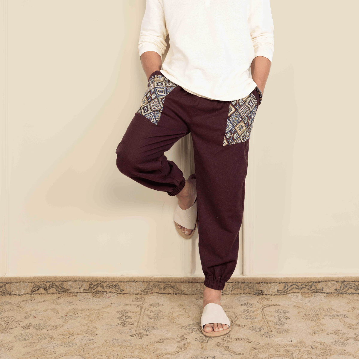 Men's Hopper Joggers | Maroon With Pocket Patch | Fits Waist Sizes 30 to 38 Inches – Mens Pyjama by Hope - House of Pure Eco available on Brown Living™. . SKU: H - 1_m14. Img 4.