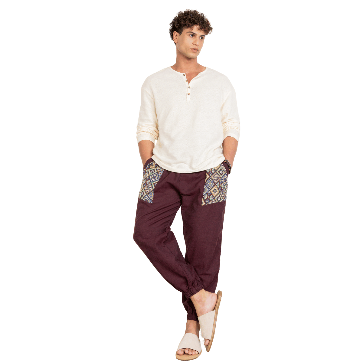 Men's Hopper Joggers | Maroon With Pocket Patch | Fits Waist Sizes 30 to 38 Inches – Mens Pyjama by Hope - House of Pure Eco available on Brown Living™. . SKU: H - 1_m14. Img 7.