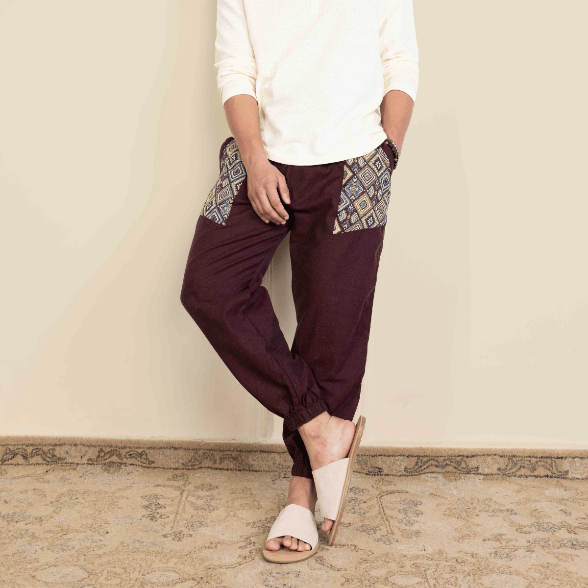 Men's Hopper Joggers | Maroon With Pocket Patch | Fits Waist Sizes 30 to 38 Inches – Mens Pyjama by Hope - House of Pure Eco available on Brown Living™. . SKU: H - 1_m14. Img 2.