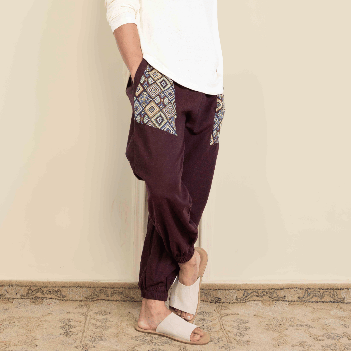 Men's Hopper Joggers | Maroon With Pocket Patch | Fits Waist Sizes 30 to 38 Inches – Mens Pyjama by Hope - House of Pure Eco available on Brown Living™. . SKU: H - 1_m14. Img 6.