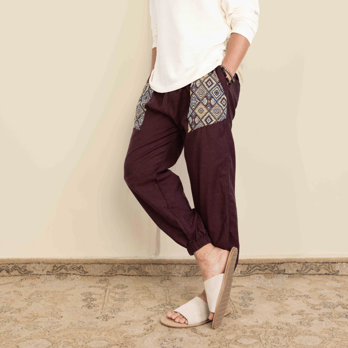 Men's Hopper Joggers | Maroon With Pocket Patch | Fits Waist Sizes 30 to 38 Inches – Mens Pyjama by Hope - House of Pure Eco available on Brown Living™. . SKU: H - 1_m14. Img 5.