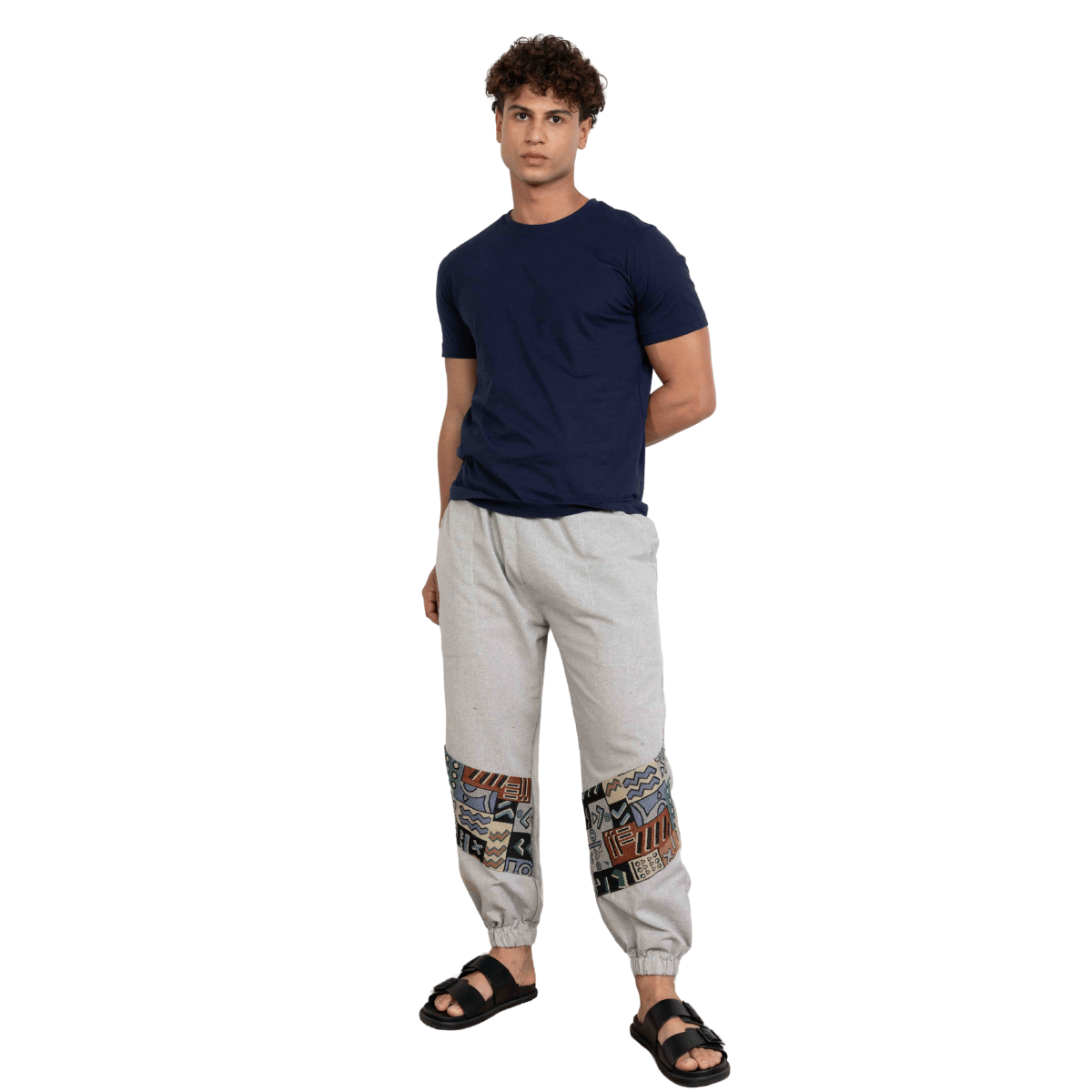 Men's Hopper Joggers | Melange Grey With Patterned Patchwork | Fits Waist Sizes 30 to 38 Inches – Mens Pyjama by Hope - House of Pure Eco available on Brown Living™. . SKU: H - 2_m17. Img 6.