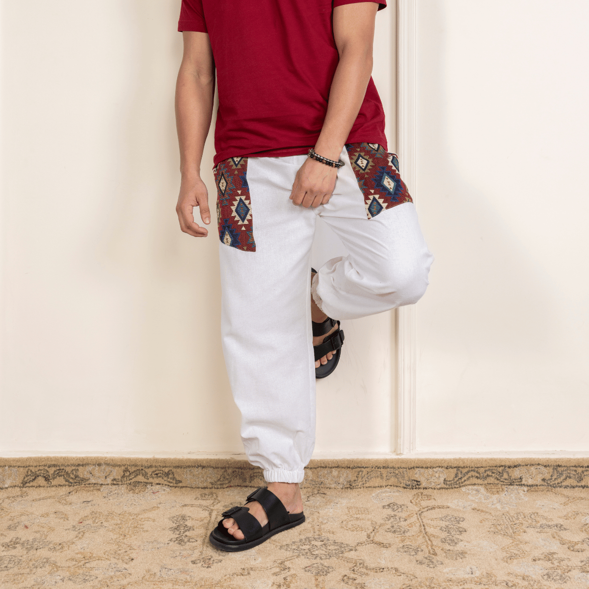 Men's Hopper Joggers | White With Pocket Patch | Fits Waist Sizes 30 to 38 Inches – Mens Pyjama by Hope - House of Pure Eco available on Brown Living™. . SKU: H - 1_mWhite. Img 6.