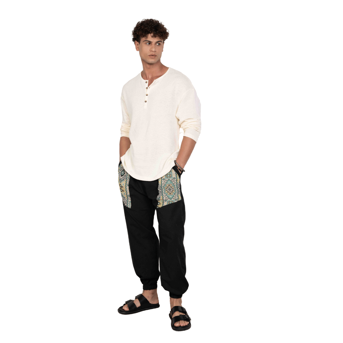 Men's Hopper Joggers with Pocket Patch | Black | Fits Waist Sizes 30 to 38 Inches – Mens Pyjama on Brown Living™. SKU: H - 1_m15. Img 7.