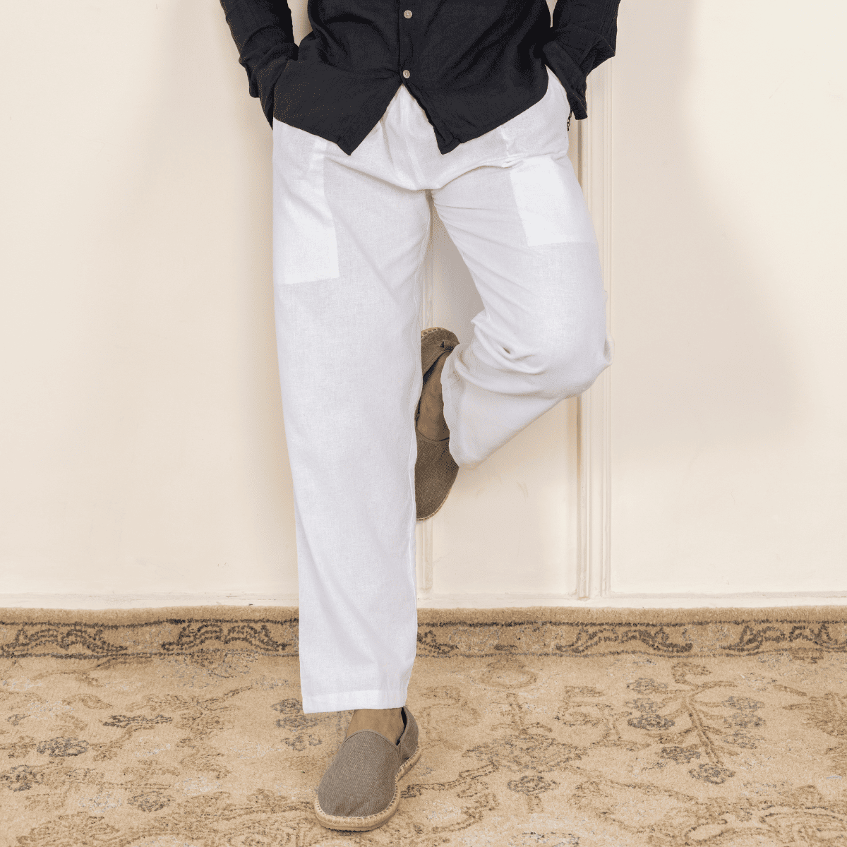 Men's Lounge Pant | White | Fits Waist Size 28" to 36" – Mens Pyjama on Brown Living™. SKU: AT0010 - White. Img 7.