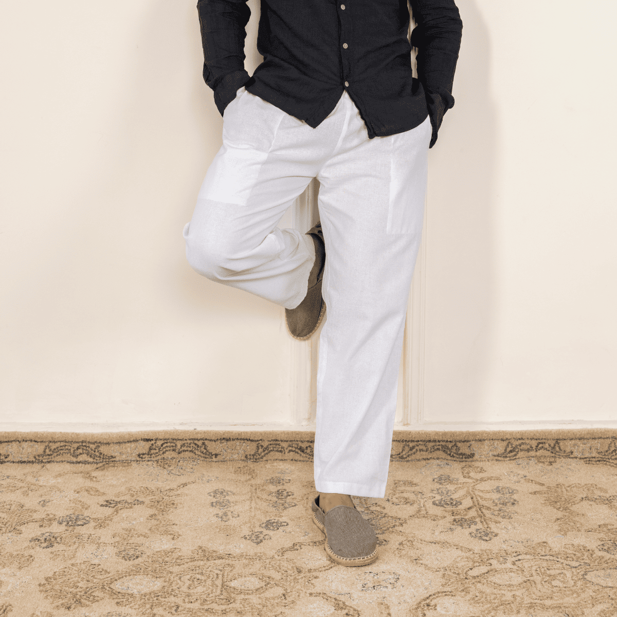 Men's Lounge Pant | White | Fits Waist Size 28" to 36" – Mens Pyjama on Brown Living™. SKU: AT0010 - White. Img 4.