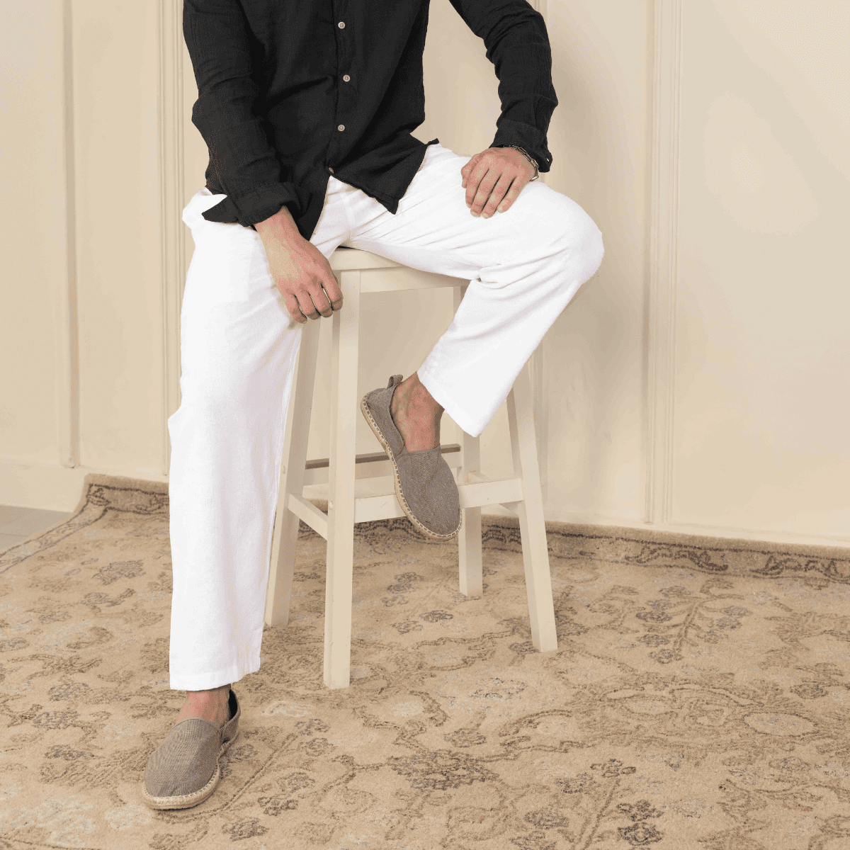 Men's Lounge Pant | White | Fits Waist Size 28" to 36" – Mens Pyjama on Brown Living™. SKU: AT0010 - White. Img 6.