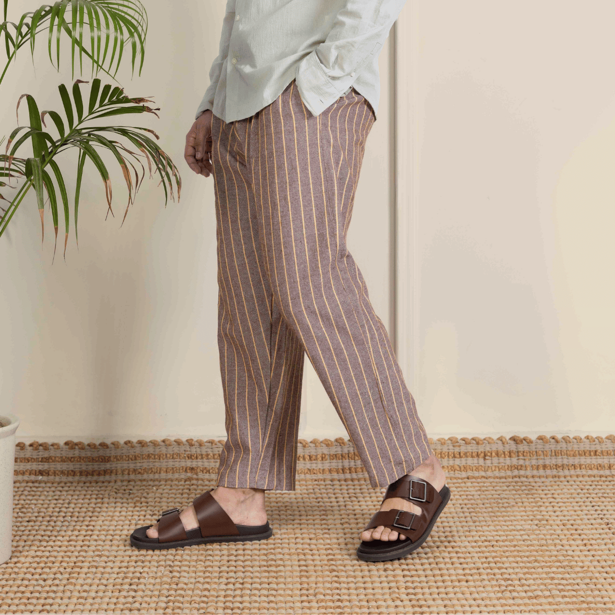 Men's Lounge Pants | Brown Stripes | Fits Waist Size 28" to 36" – Mens Pyjama by Hope - House of Pure Eco available on Brown Living™. . SKU: AT01019. Img 5.