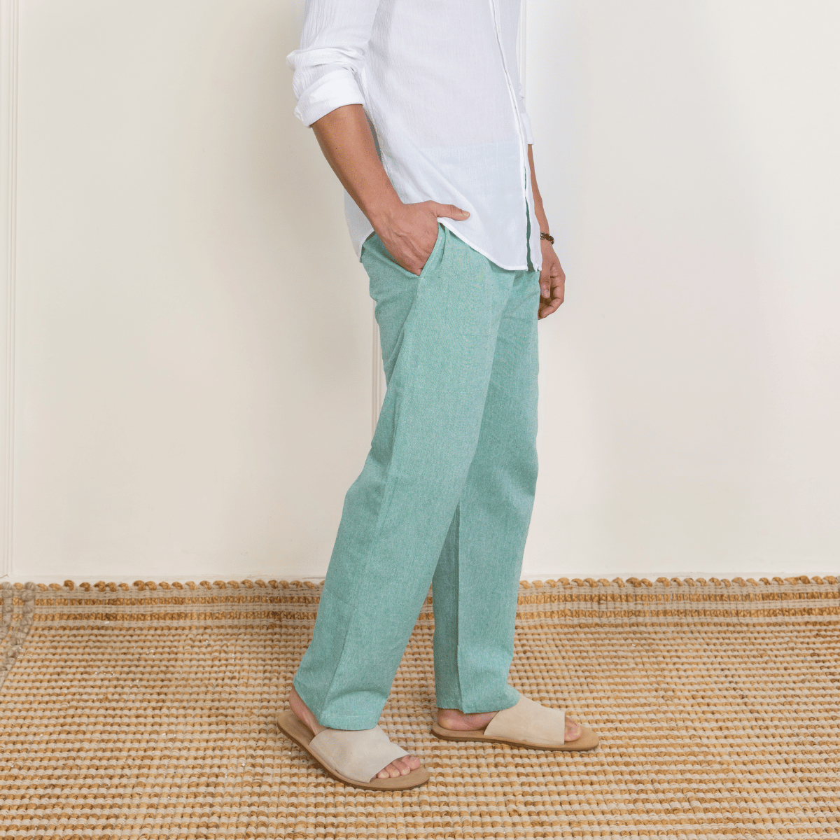 Men's Lounge Pants | Green | Fits Waist Size 28" to 36" – Mens Pyjama on Brown Living™. SKU: AT01037. Img 4.