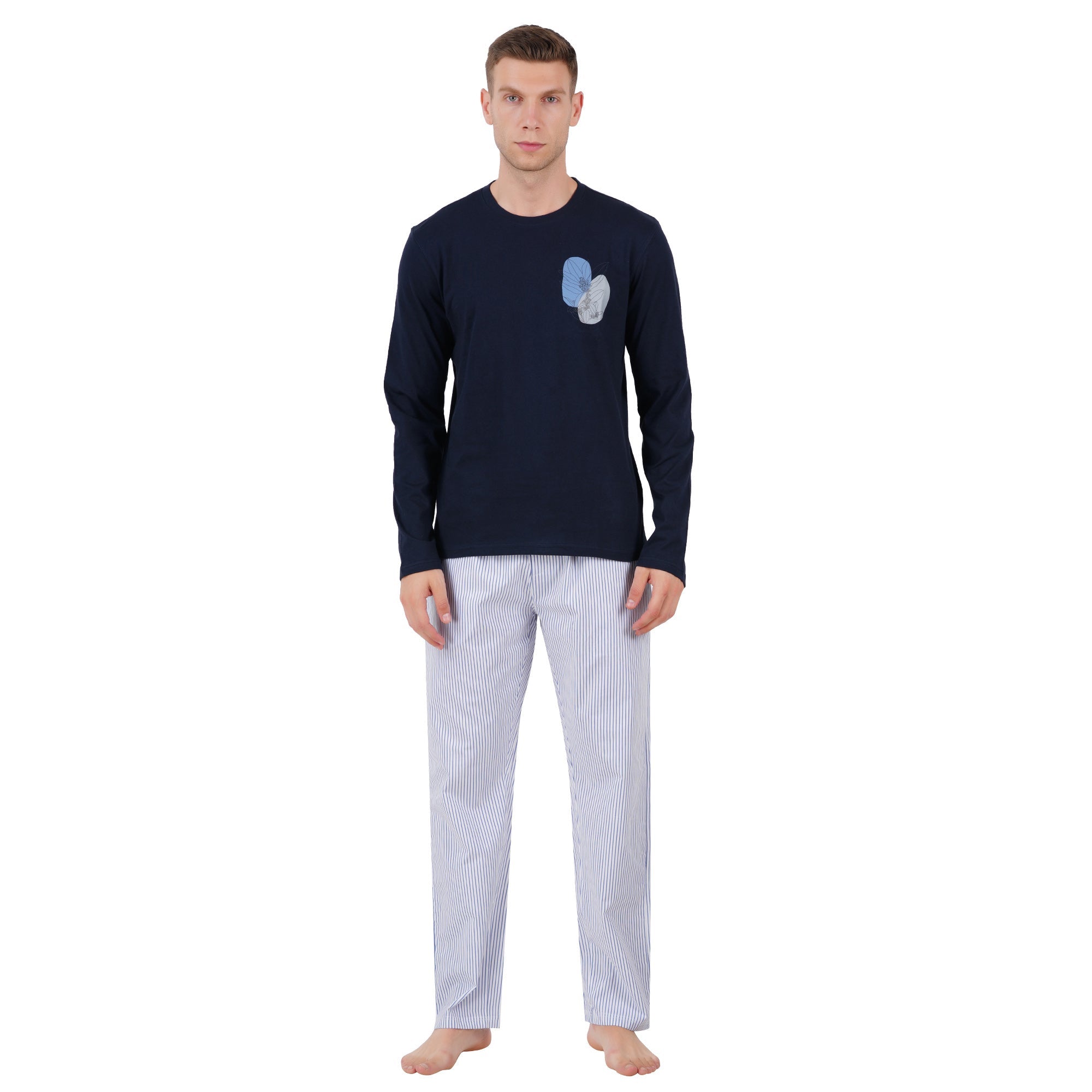 Men’s Navy Nightwear Set | Comfortable Cotton Sleepwear – Mens Pyjama on Brown Living™. SKU: ARZIKI095-NAVY-M. Img 1.