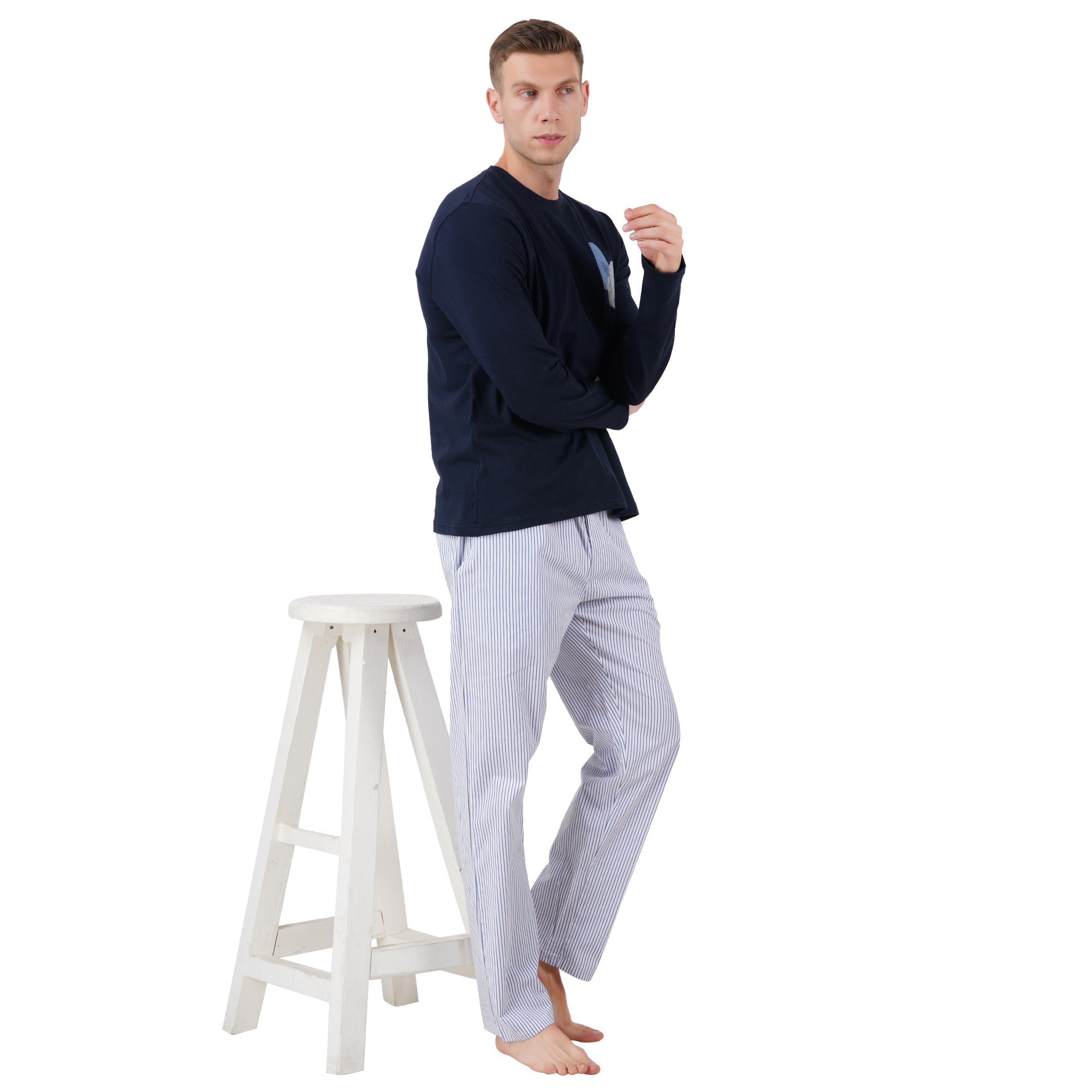 Men’s Navy Nightwear Set | Comfortable Cotton Sleepwear – Mens Pyjama on Brown Living™. SKU: ARZIKI095-NAVY-M. Img 4.