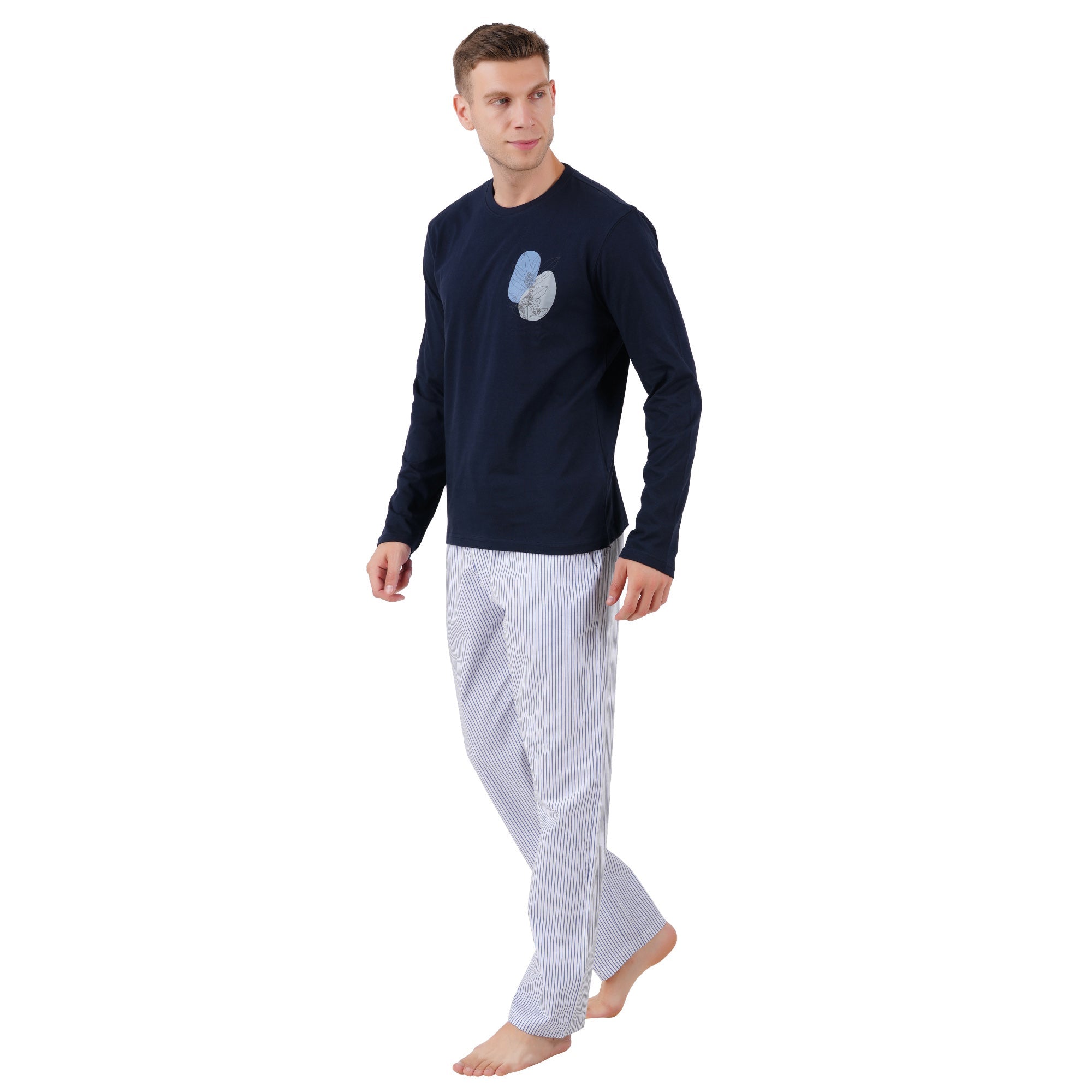 Men’s Navy Nightwear Set | Comfortable Cotton Sleepwear – Mens Pyjama on Brown Living™. SKU: ARZIKI095-NAVY-M. Img 3.