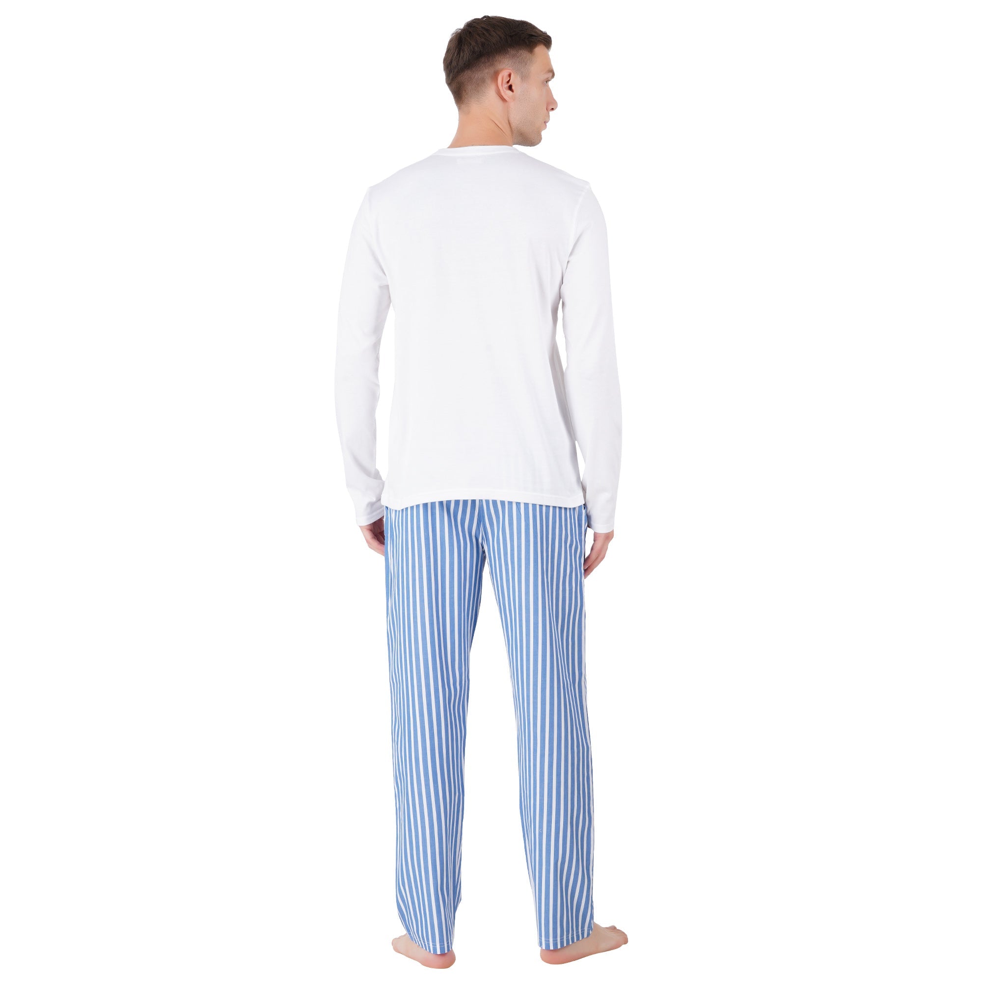 Men’s Nightwear Blue & White Stripe Loungewear Pants – Mens Trousers on Brown Living™. SKU: ARZIKI094-WHITE-M. Img 2.
