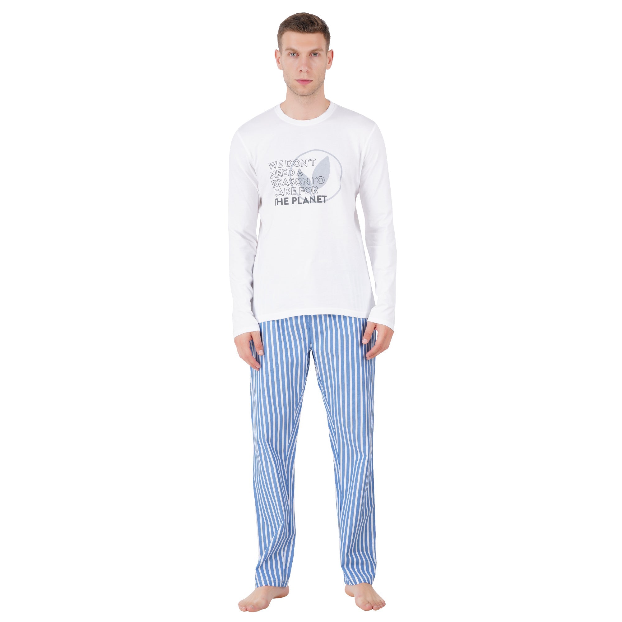 Men’s Nightwear Blue & White Stripe Loungewear Pants – Mens Trousers on Brown Living™. SKU: ARZIKI094-WHITE-M. Img 1.