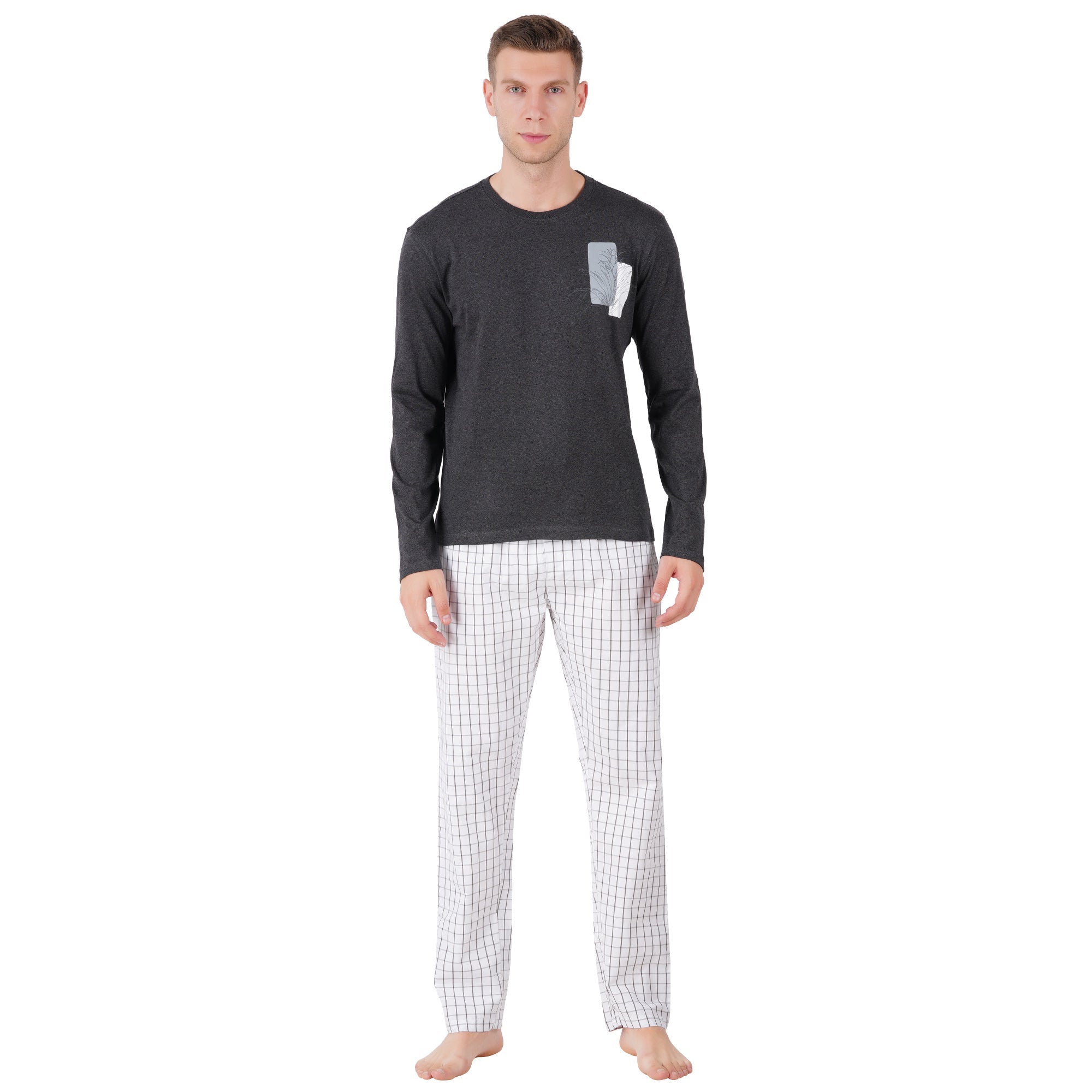 Men’s Nightwear Grey Melange | Comfortable Everyday Sleepwear – Mens Trousers on Brown Living™. SKU: ARZIKI096-GREYMELANGE-M. Img 1.