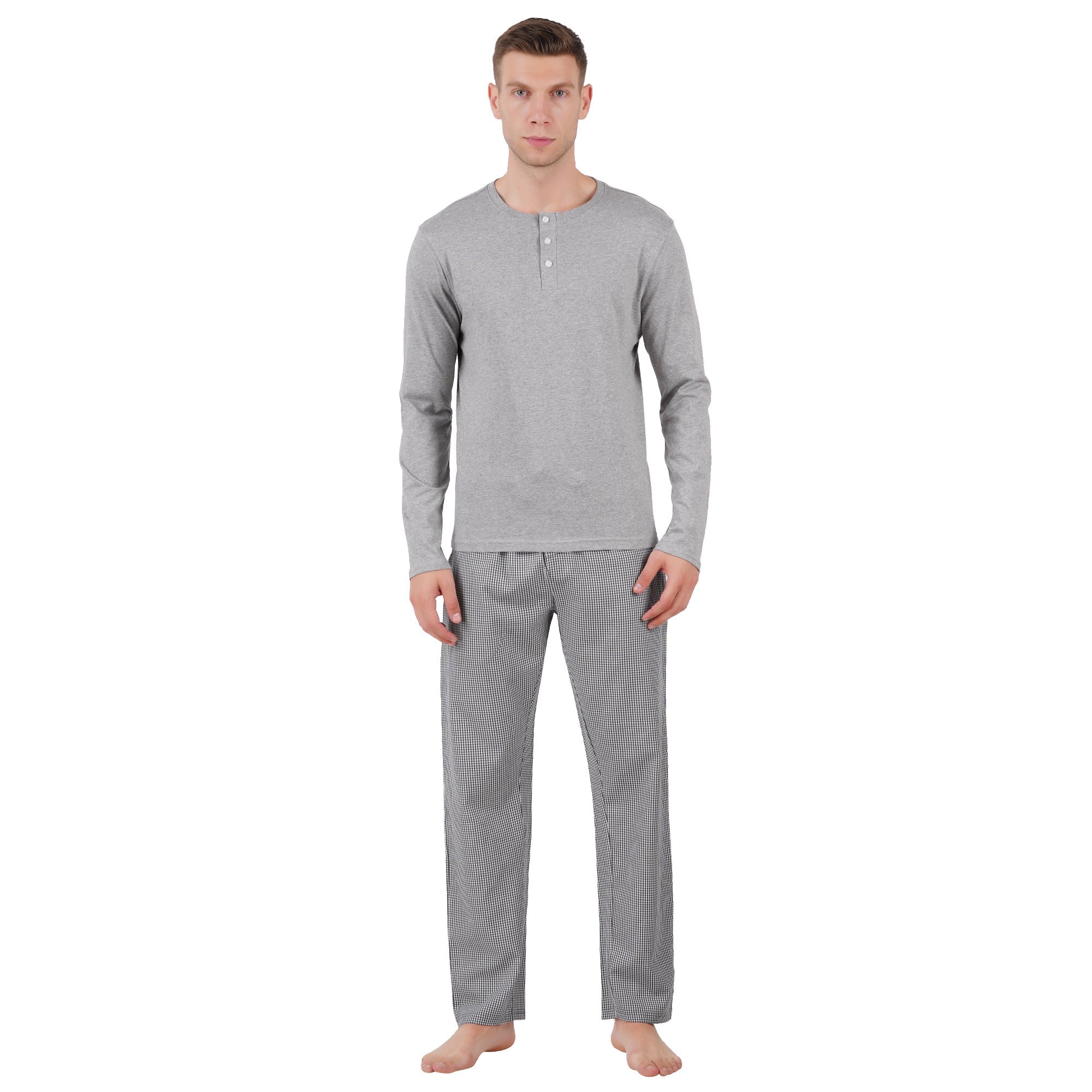 Men’s Nightwear Grey Melange Loungewear Pants – Mens Trousers on Brown Living™. SKU: ARZIKI093-GREYMELANGE-M. Img 1.