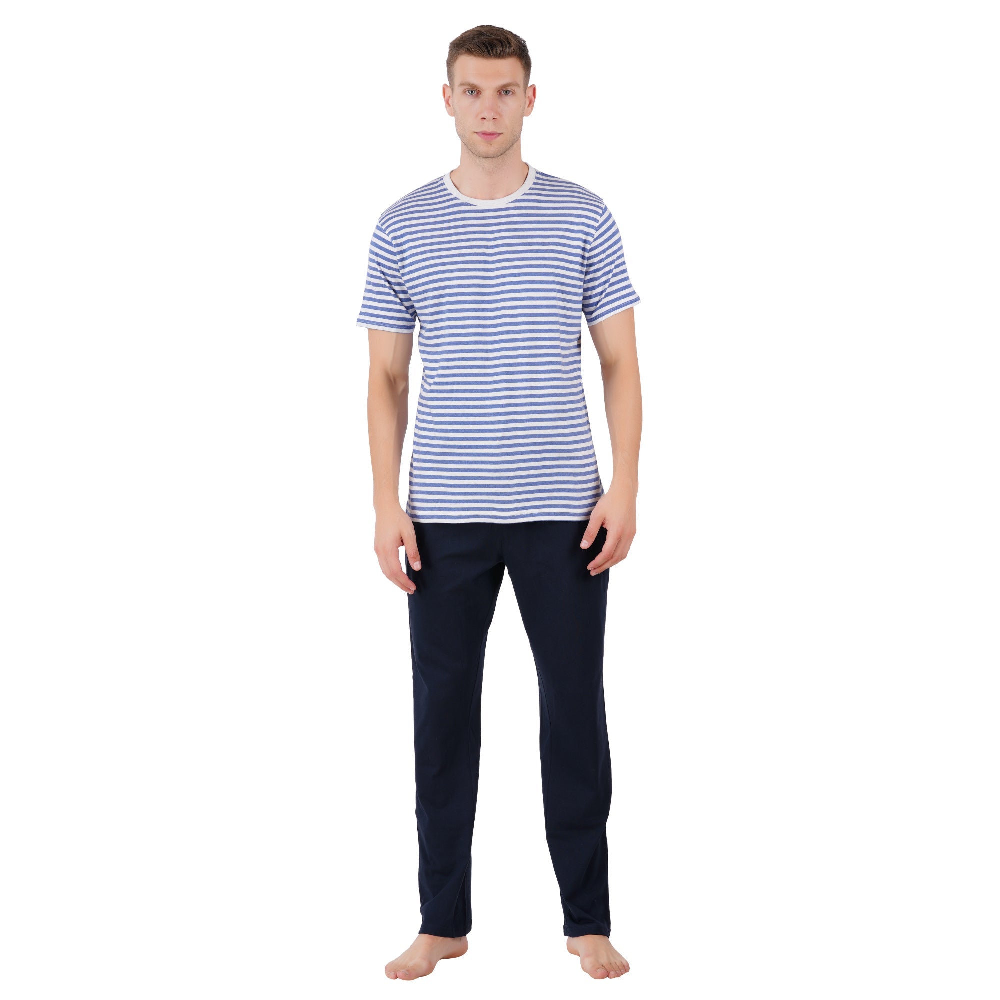 Men’s Nightwear Navy Loungewear Pants – Mens Trousers on Brown Living™. SKU: ARZIKI092-NAVY-M. Img 1.