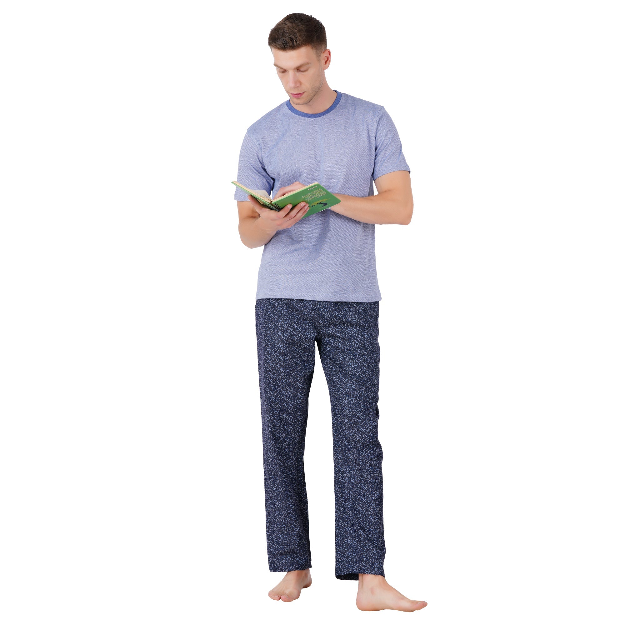 Men’s Organic Cotton Navy Nightwear Set | T-Shirt & Printed Pants – Mens Pyjama on Brown Living™. SKU: ARZIKI091-NAVY-M. Img 4.