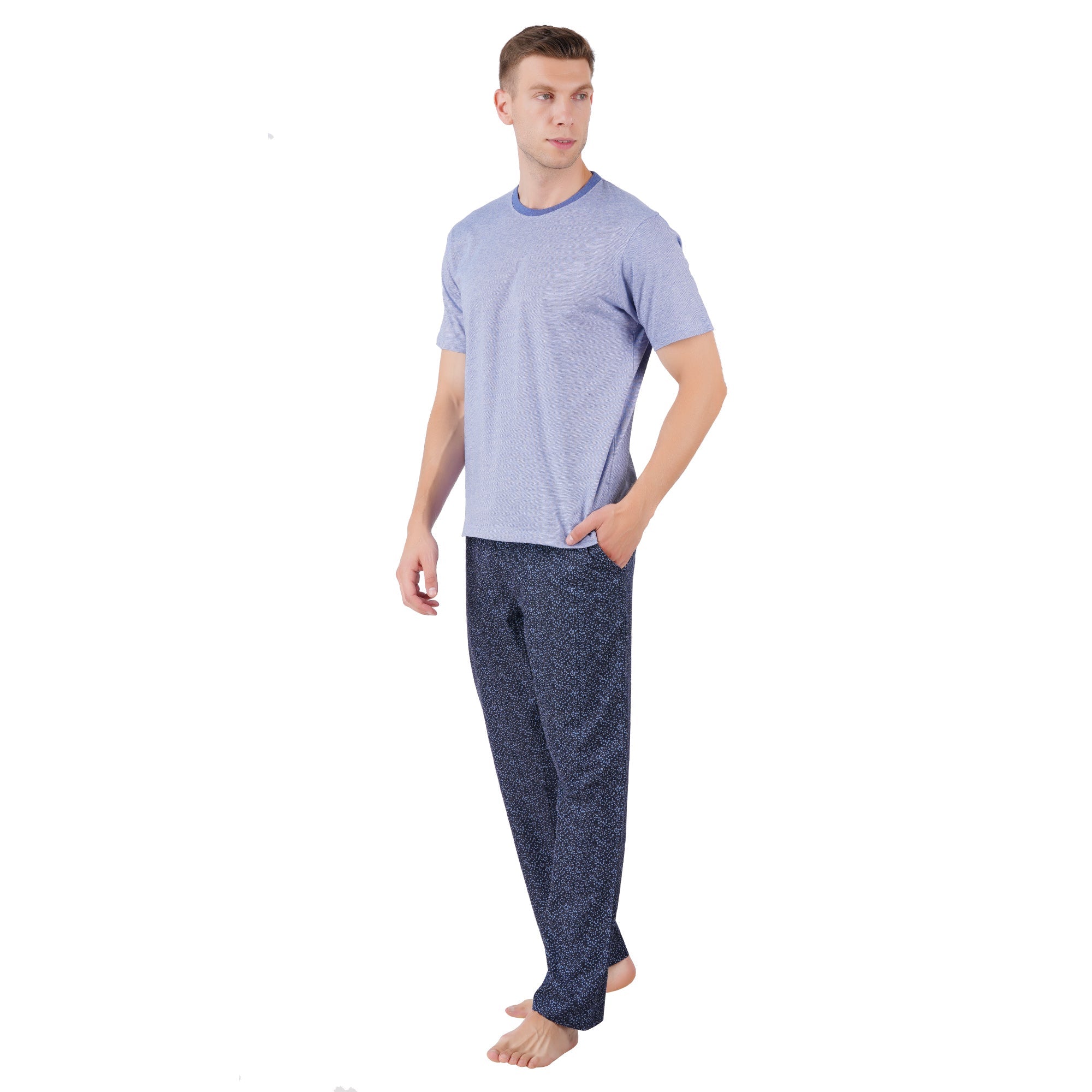 Men’s Organic Cotton Navy Nightwear Set | T-Shirt & Printed Pants – Mens Pyjama on Brown Living™. SKU: ARZIKI091-NAVY-M. Img 3.