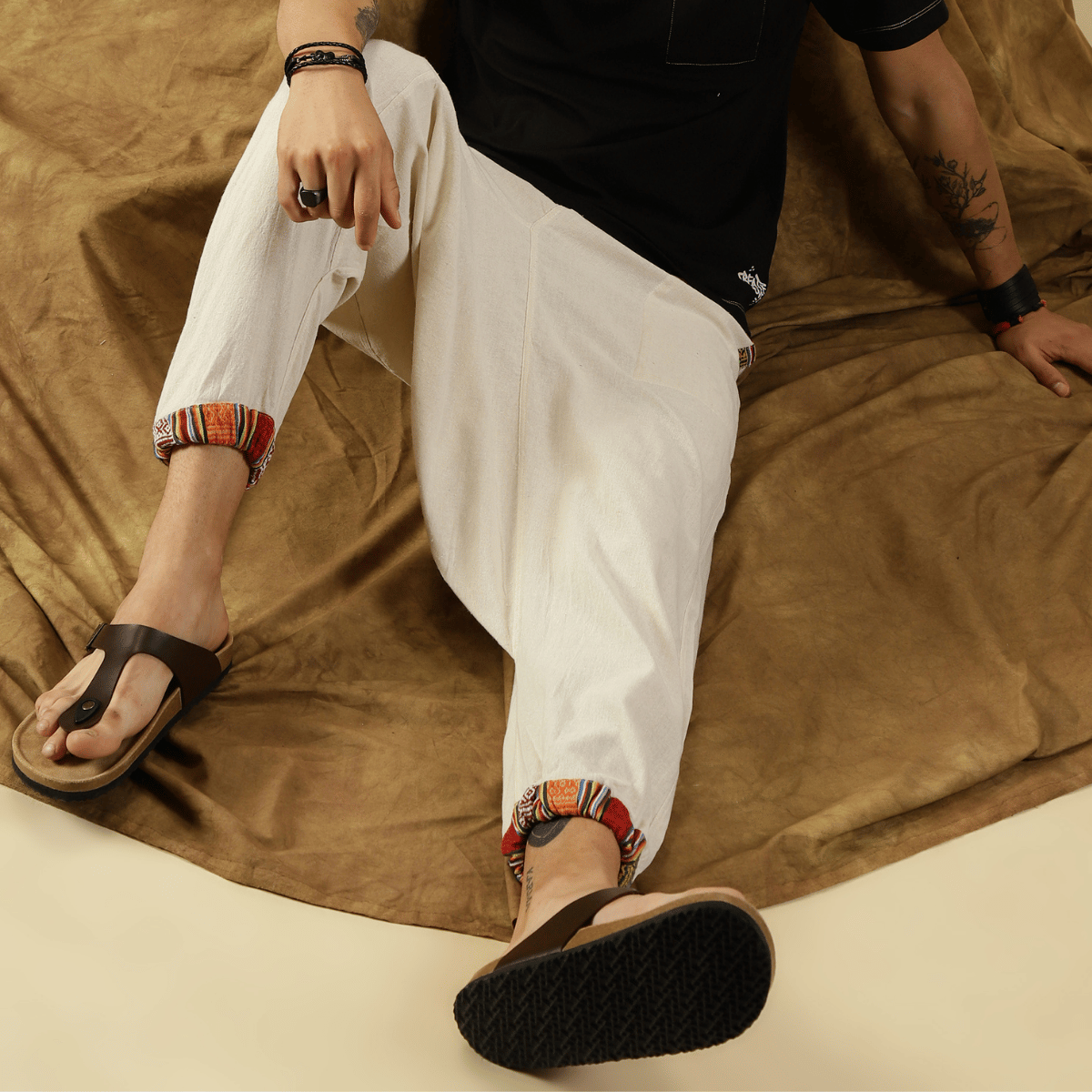 Men's Tribal Harem | Cream | Fits Waist Sizes 28 to 36 Inches – Mens Pyjama by Hope - House of Pure Eco available on Brown Living™. . SKU: AT01022ND. Img 8.