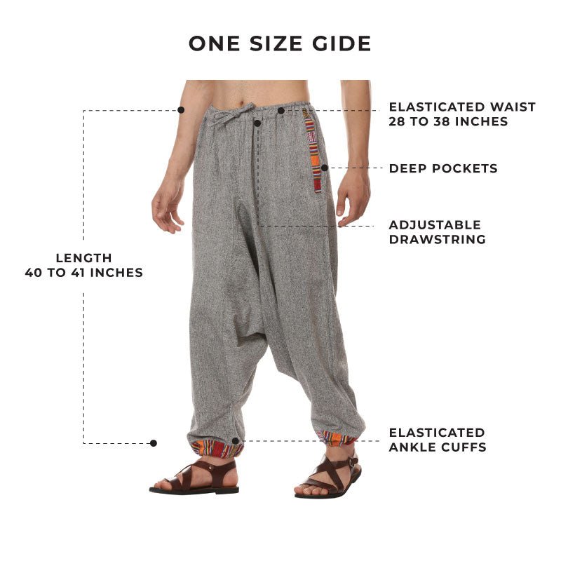 Men's Tribal Harem | Grey | Fits Waist Sizes 28 to 36 Inches – Mens Pyjama by Hope - House of Pure Eco available on Brown Living™. . SKU: AT01023ND. Img 3.