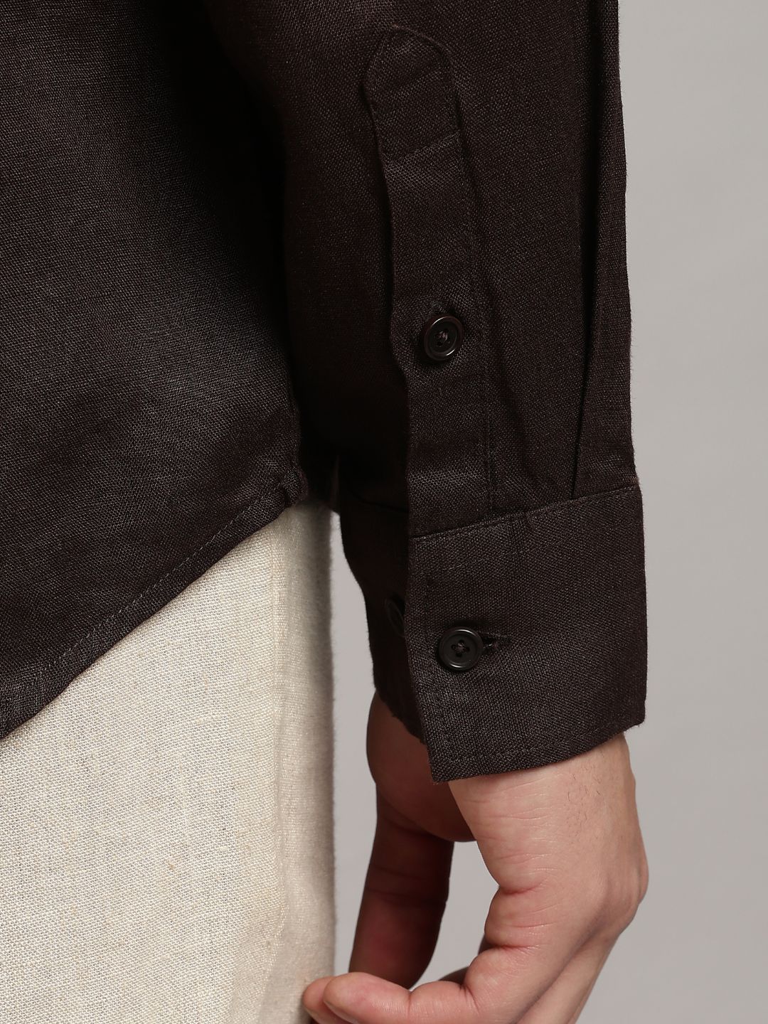 Men’s White Linen Full Sleeve Shirt | Pure Linen Casual Shirt – Men Shirt on Brown Living™. SKU: LN-BR-F-S. Img 5.