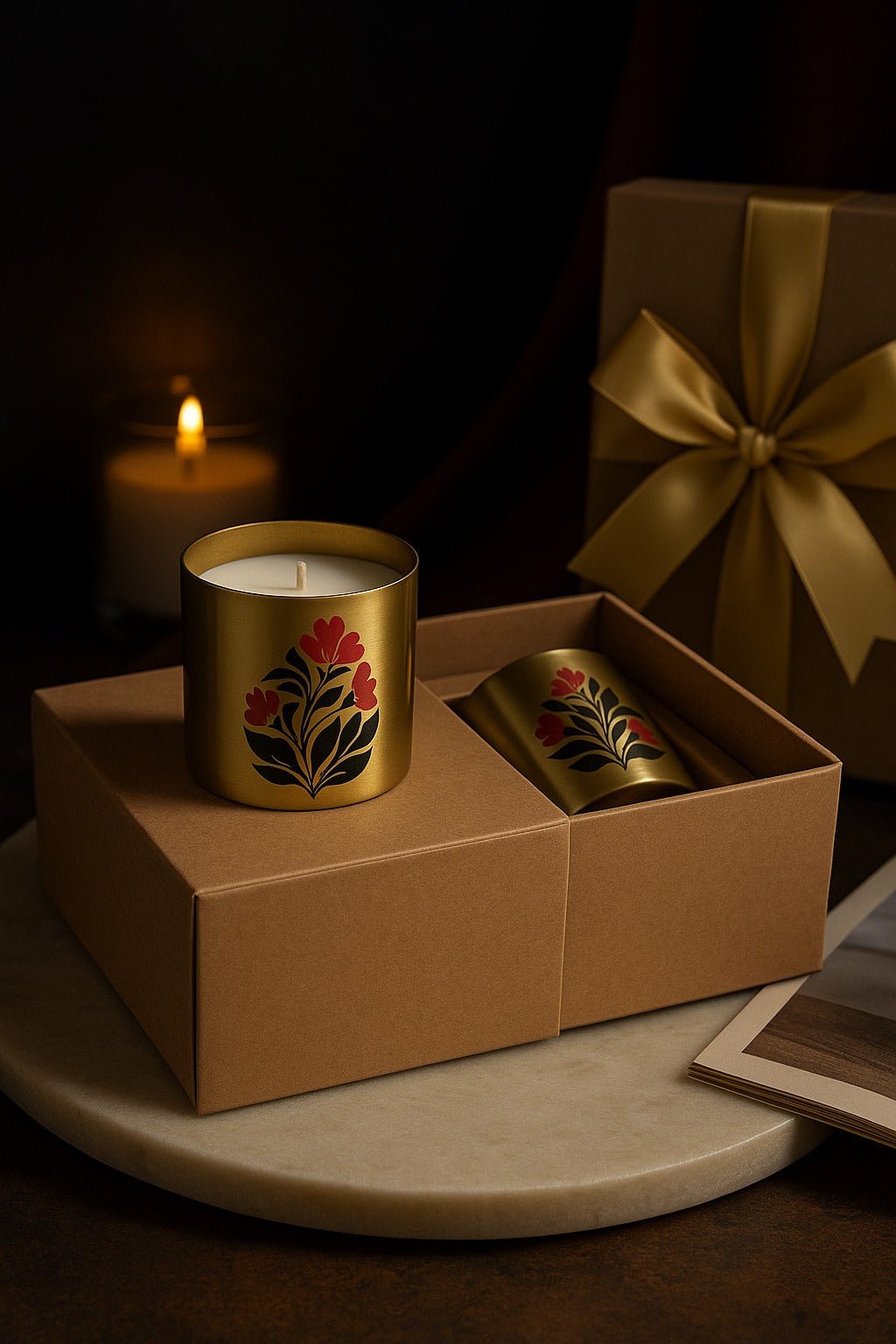 Metallic Jar Candles in Bakul & Parijat Indian Scents - Set of 2 – Candles & Fragrances on Brown Living™. SKU: SN2532. Img 9.