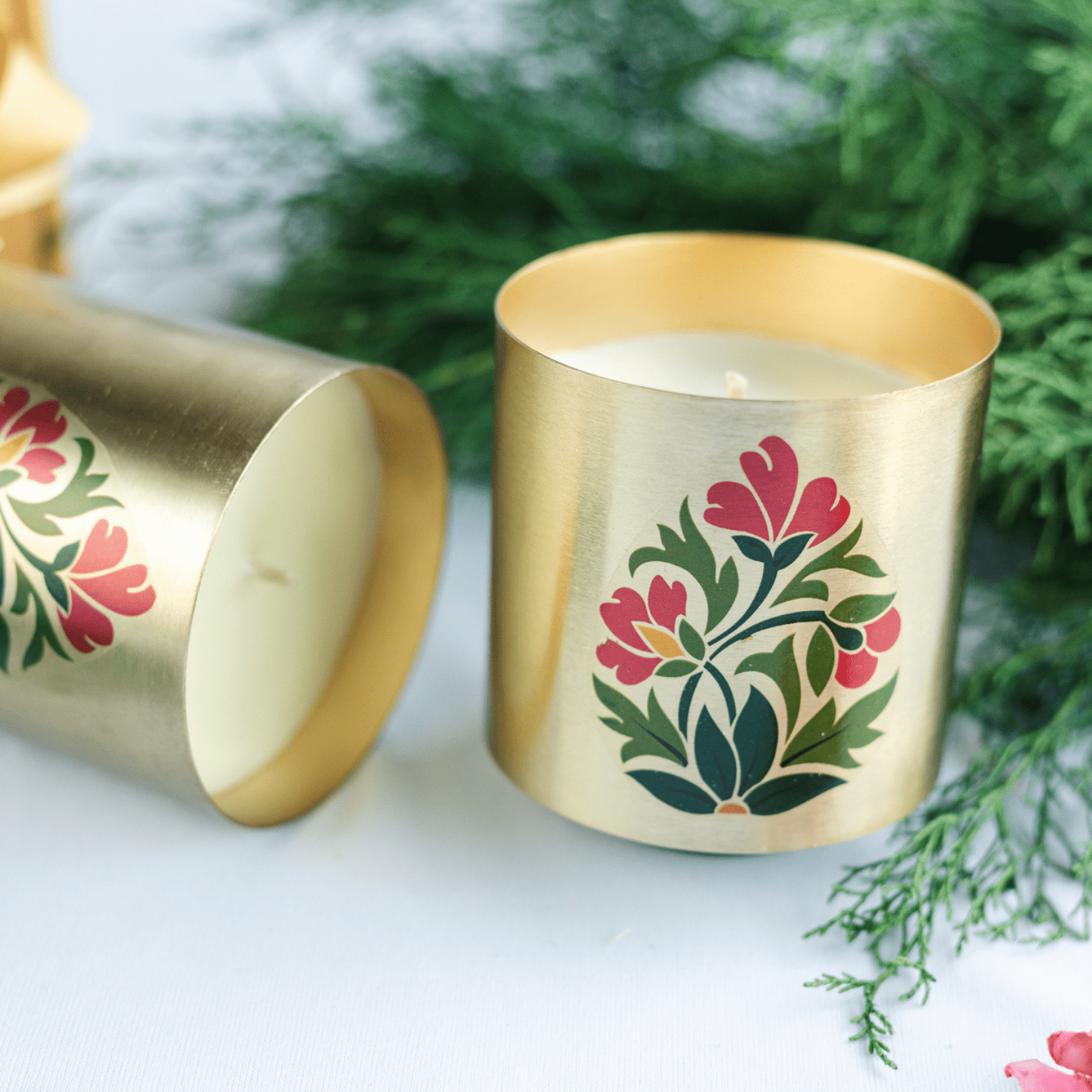 Metallic Jar Candles in Bakul & Parijat Indian Scents - Set of 2 – Candles & Fragrances on Brown Living™. SKU: SN2532. Img 3.