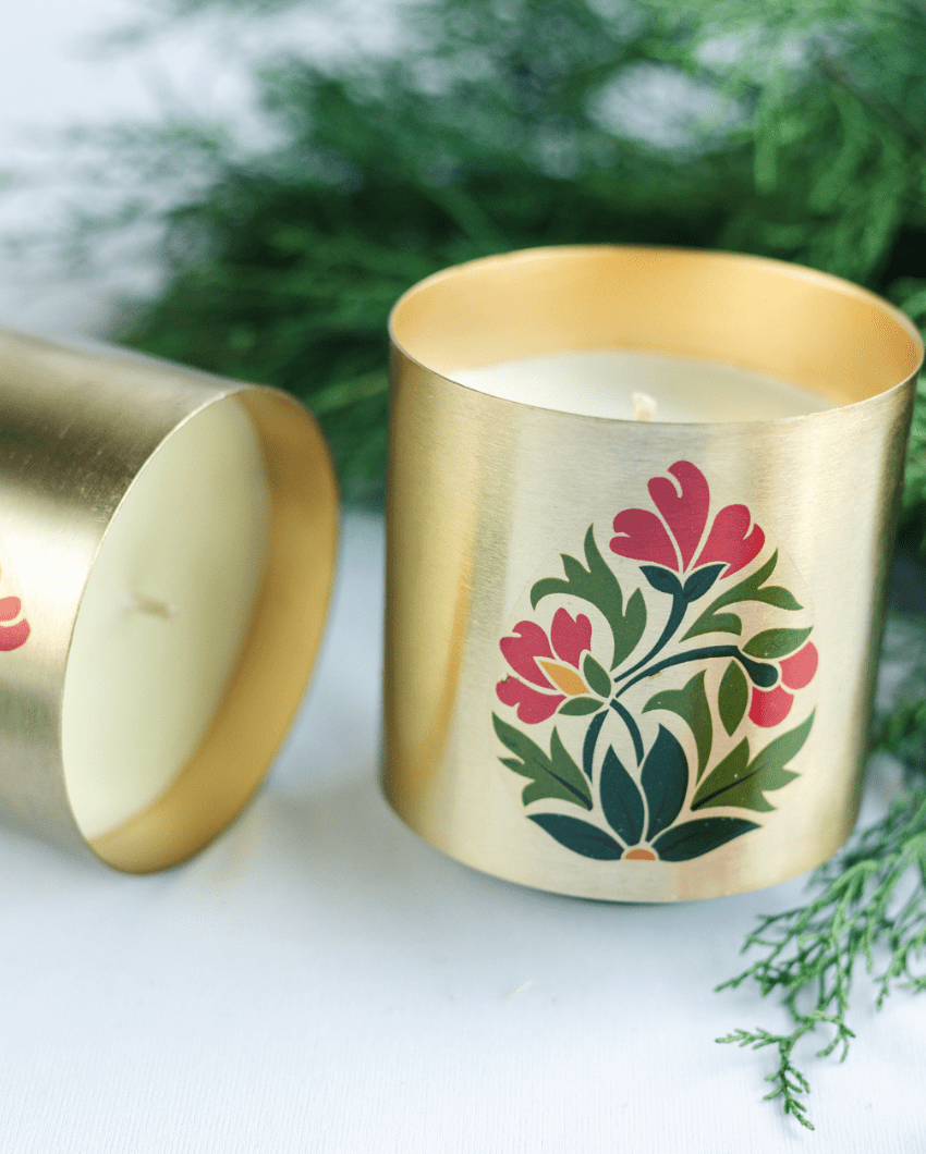 Metallic Jar Candles in Bakul & Parijat Indian Scents - Set of 2 – Candles & Fragrances on Brown Living™. SKU: SN2532. Img 2.